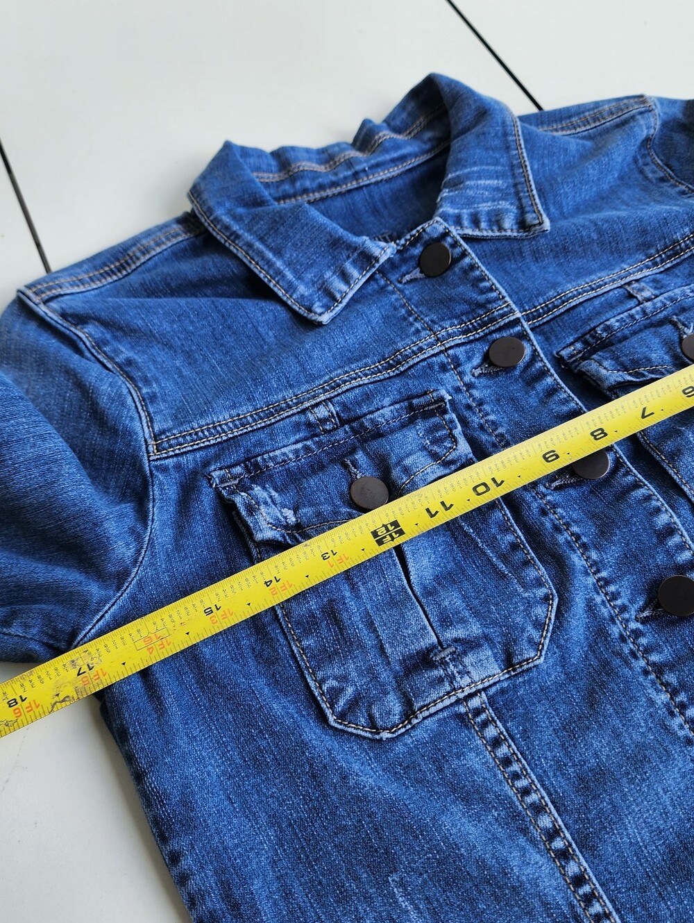 Kut From The Kloth Blue Stretch Fitted Crop Denim Jacket Faithfully Sz M - Picture 12 of 15